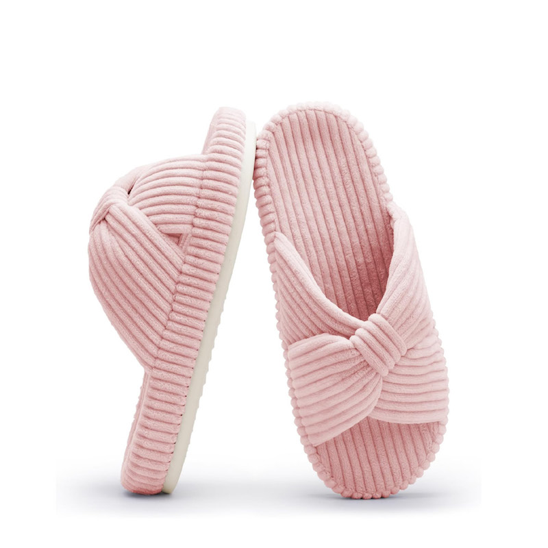 CHANTOMOO Slippers for Women Memory Foam House Bedroom Corduroy Bow Crossbands Slide Slipper Shoes Comfy Trendy Gift Slippers