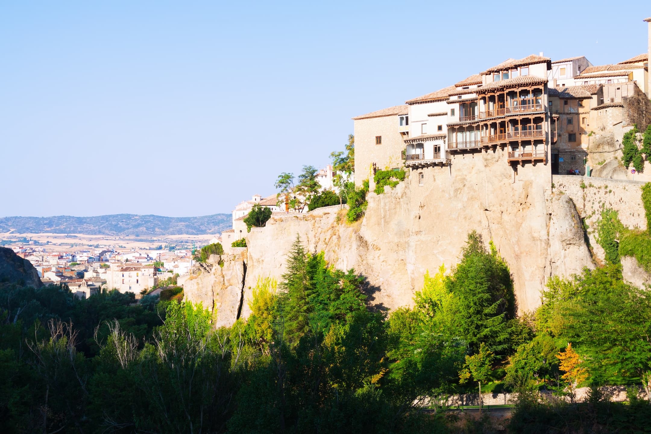 Hanging Houses of Cuenca perched on a cliff above the Huécar River gorge in Castilla-La Mancha, Spain