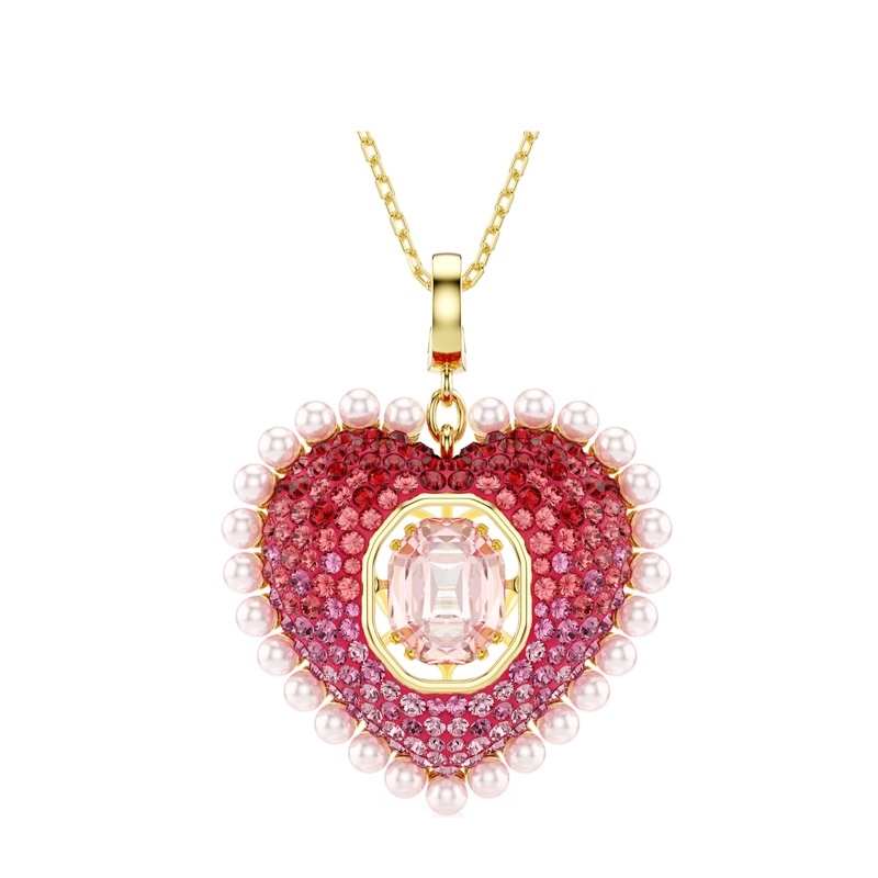 Idyllia pendant Mixed cuts, Heart, Pink, Gold-tone plated