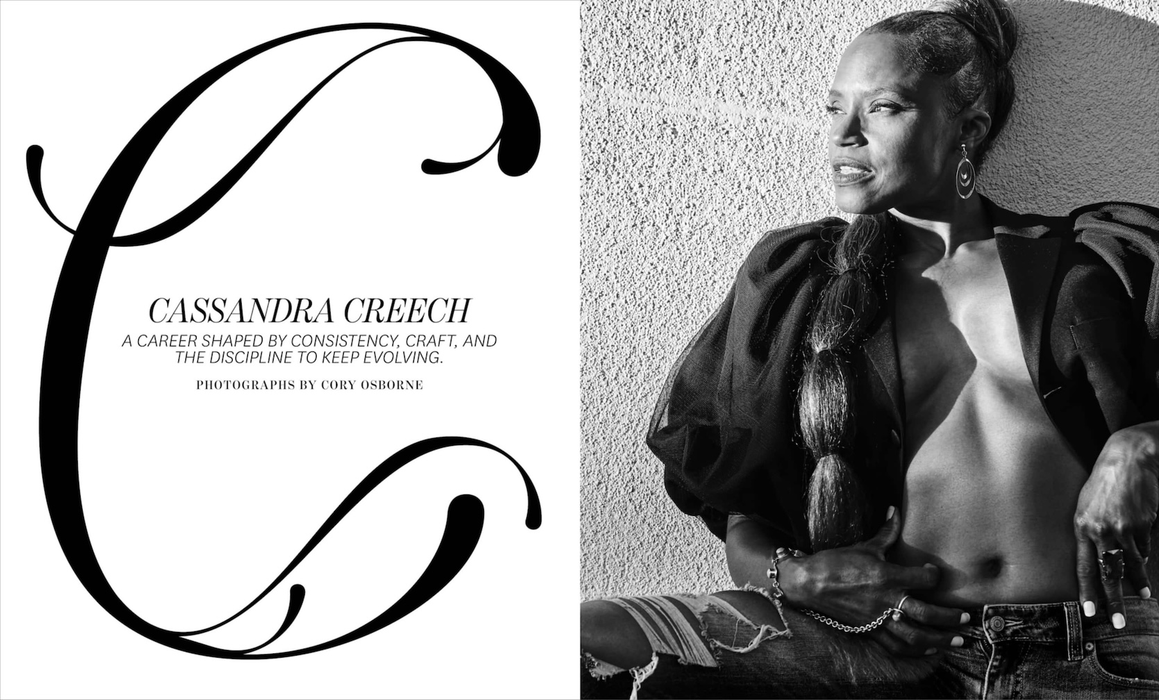 Cassandra Creech editorial portrait with typography for Ebby Magazine interview