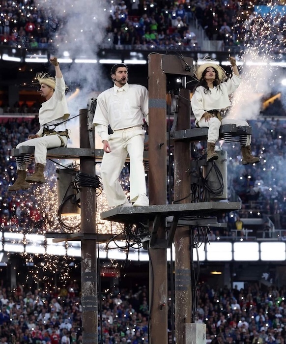 Jewelianna Ramos-Ortiz stunt performer during the Super Bowl halftime show aerial stunt sequence