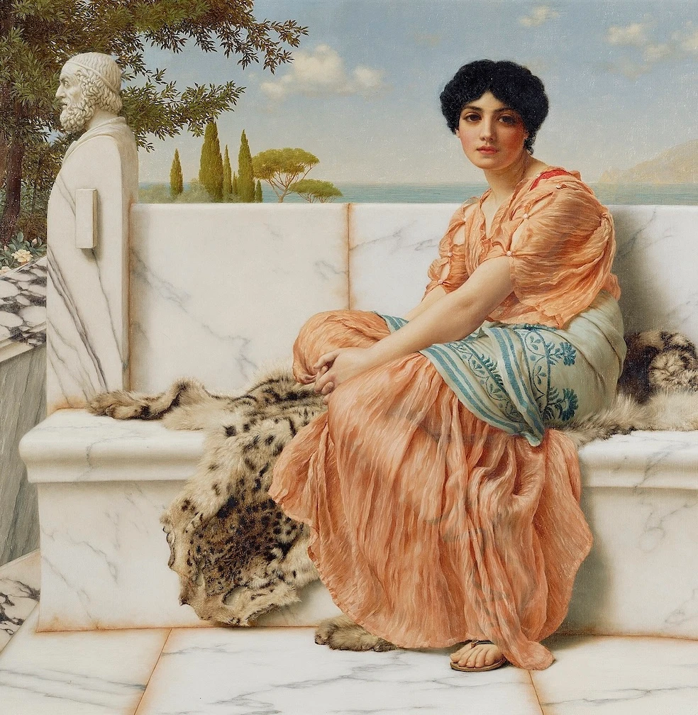 woman seated by the sea in the days of sappho painting by john william godward may 2026 horoscopes