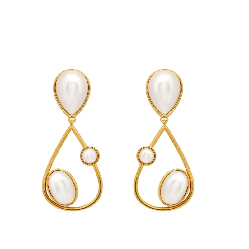 Oscar de la Renta Pearl Cabochon Drop Clip On Earrings luxury Mother’s Day gift pearl drop earrings