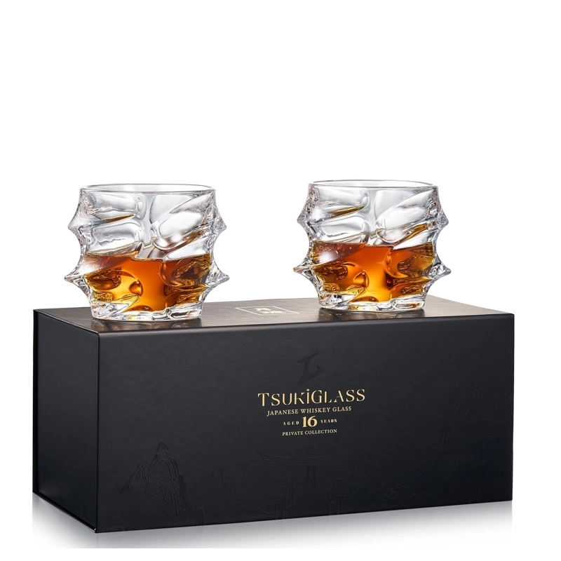TSUKIGLASS Japanese whiskey glass set with crystal tumblers